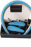 Blue and yellow patterned Afrocentric hair accessories set in gift box