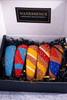 Set of five colorful Afrocentric patterned hair clips in a black gift box