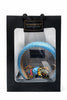 Afrocentric blue patterned bangle and multicolor headband in black gift bag with clear window