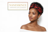 Woman with natural hair wearing red and black Afrocentric headband and hoop earrings