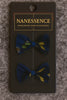Afrocentric hair accessories set with two blue patterned fabric bows on display card