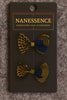 Afrocentric hair accessories set with two bow clips in blue and yellow pattern on display card