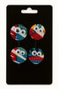 Set of four round Afrocentric fabric pins with googly eyes on a black card