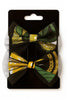 Set of two handcrafted Afrocentric bow hair clips with green, yellow, and black patterns