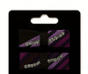 Purple striped hair bow clips with rhinestone accents on black display card