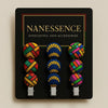 Afrocentric patterned fabric hair clips on display card with bold geometric designs